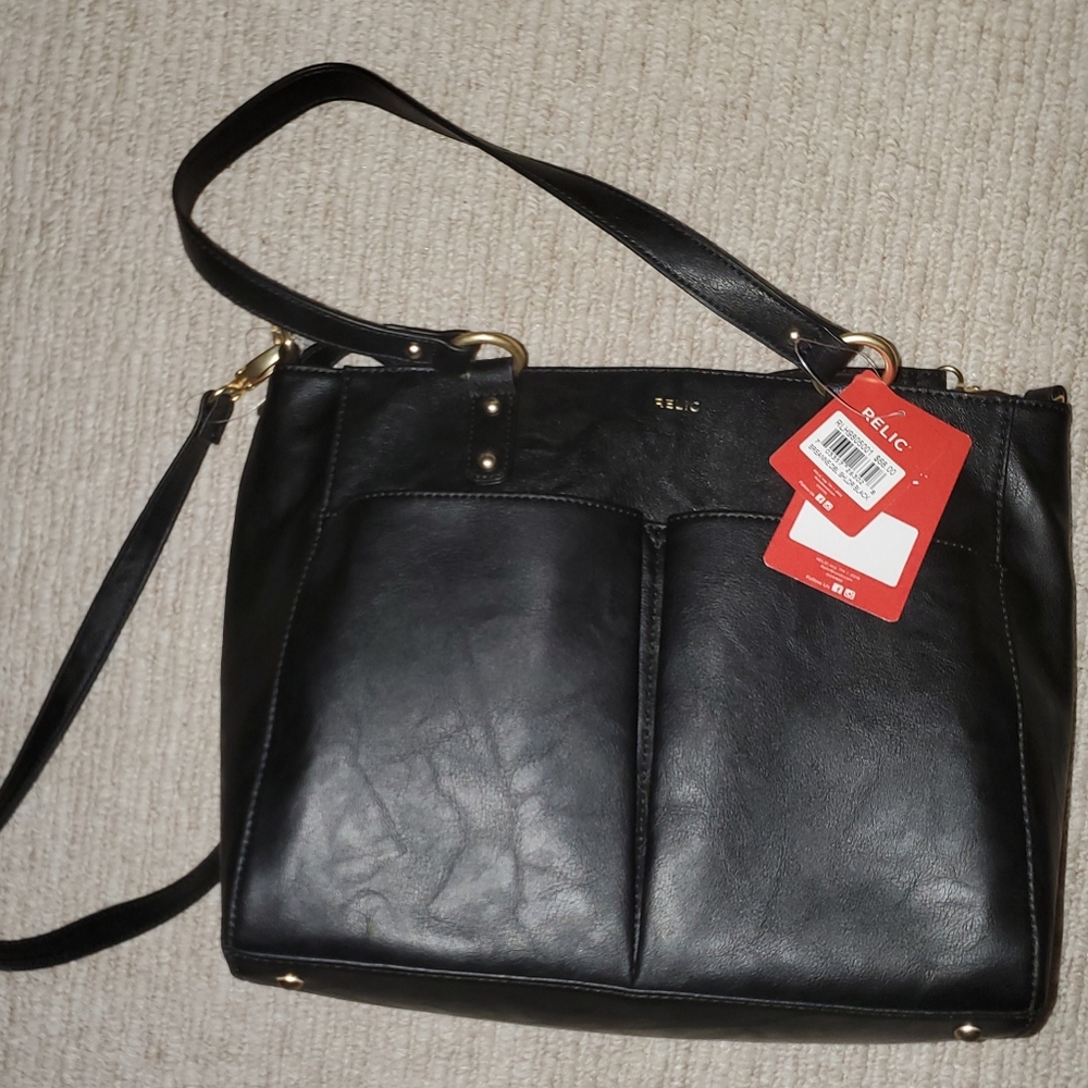 relic by fossil black faux leather tote bag - Picture 1 of 7